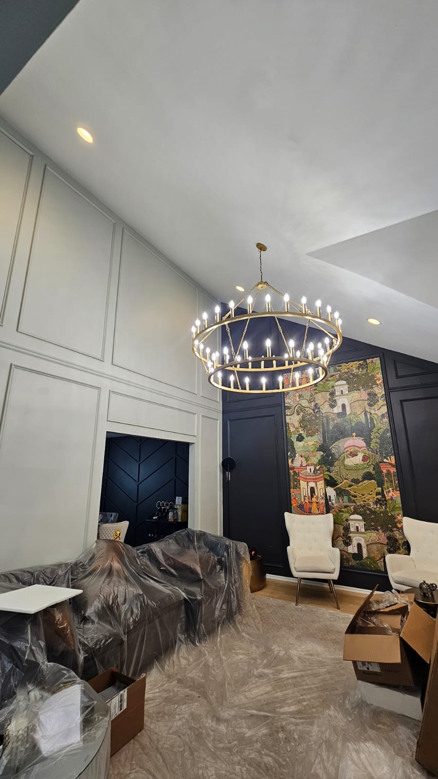 Staircase Chandelier Installation